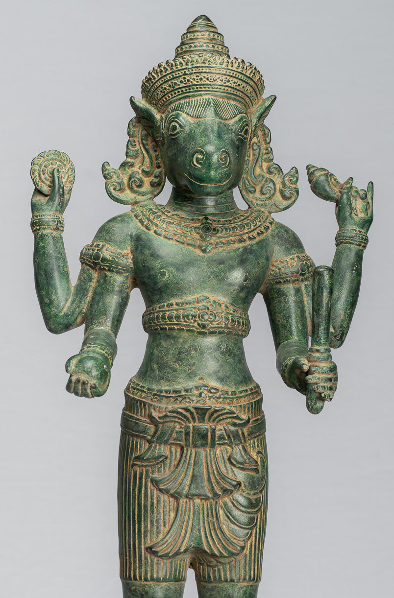 Kalkin Statue - Antique Khmer Style Standing Bronze Hayagriva Kalkin Horse of Vishnu - 56cm/22"