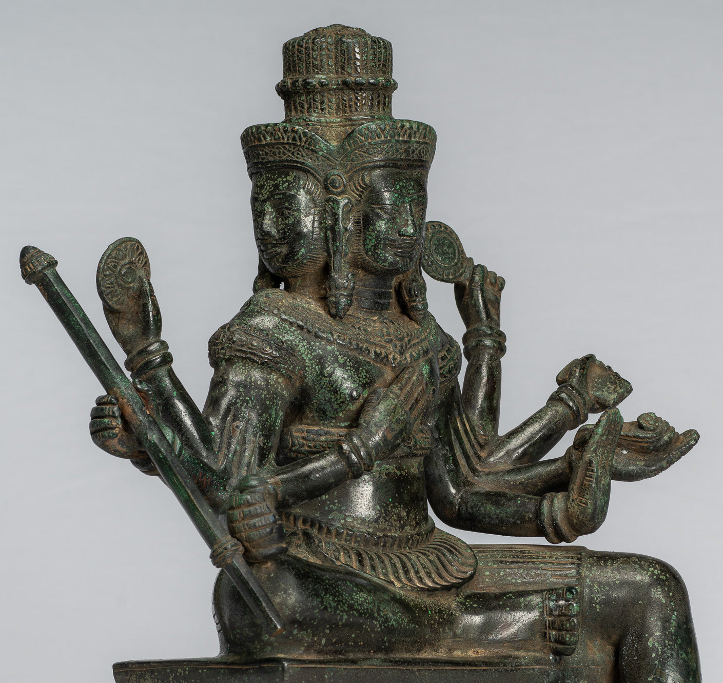 Estatua de Brahma - Antique Khmer Style Bronze 8 Arm Bayon Brahma - Creación de Dios Hindú - 35 cm/14 "