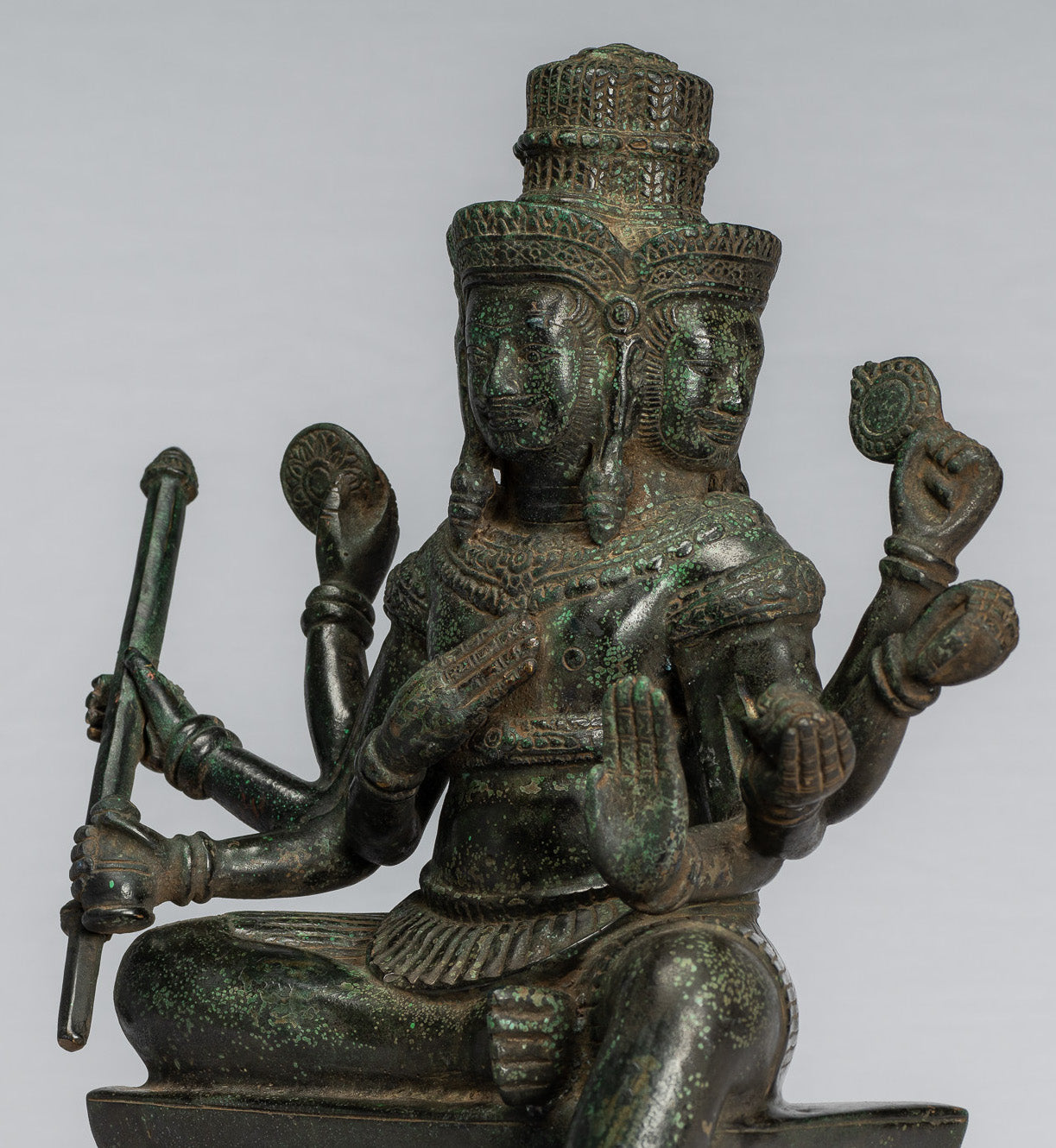 Estatua de Brahma - Antique Khmer Style Bronze 8 Arm Bayon Brahma - Creación de Dios Hindú - 35 cm/14 "