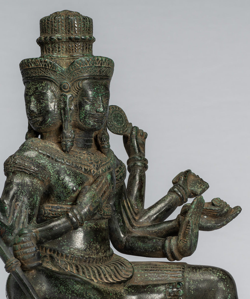 Estatua de Brahma - Antique Khmer Style Bronze 8 Arm Bayon Brahma - Creación de Dios Hindú - 35 cm/14 "