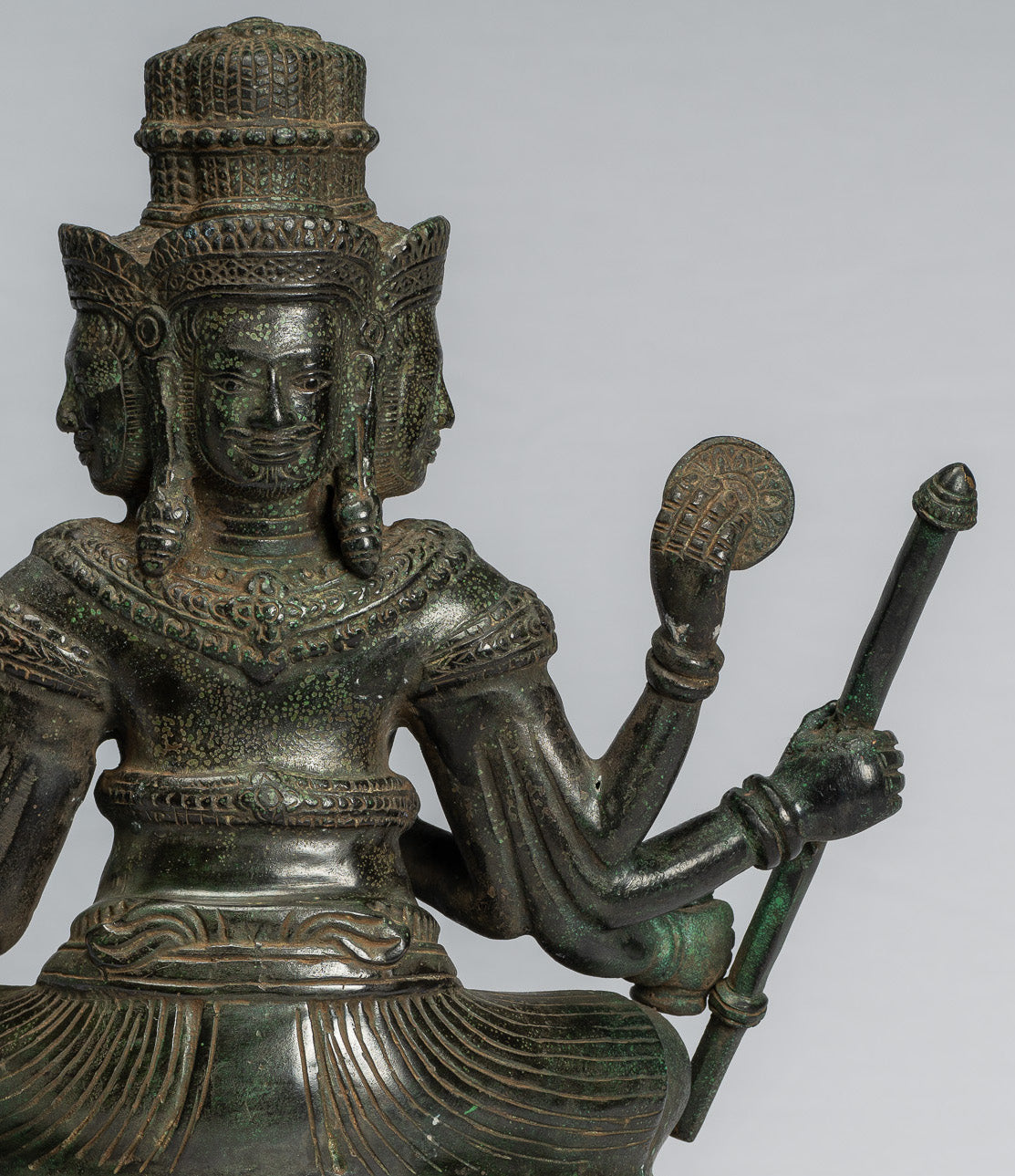 Estatua de Brahma - Antique Khmer Style Bronze 8 Arm Bayon Brahma - Creación de Dios Hindú - 35 cm/14 "