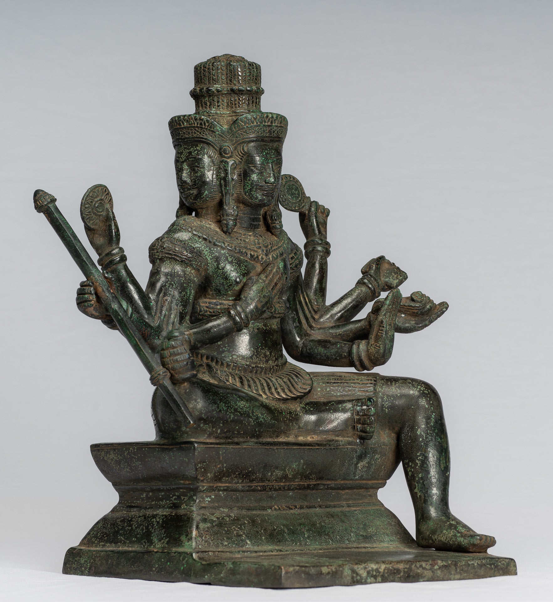 Estatua de Brahma - Antique Khmer Style Bronze 8 Arm Bayon Brahma - Creación de Dios Hindú - 35 cm/14 "