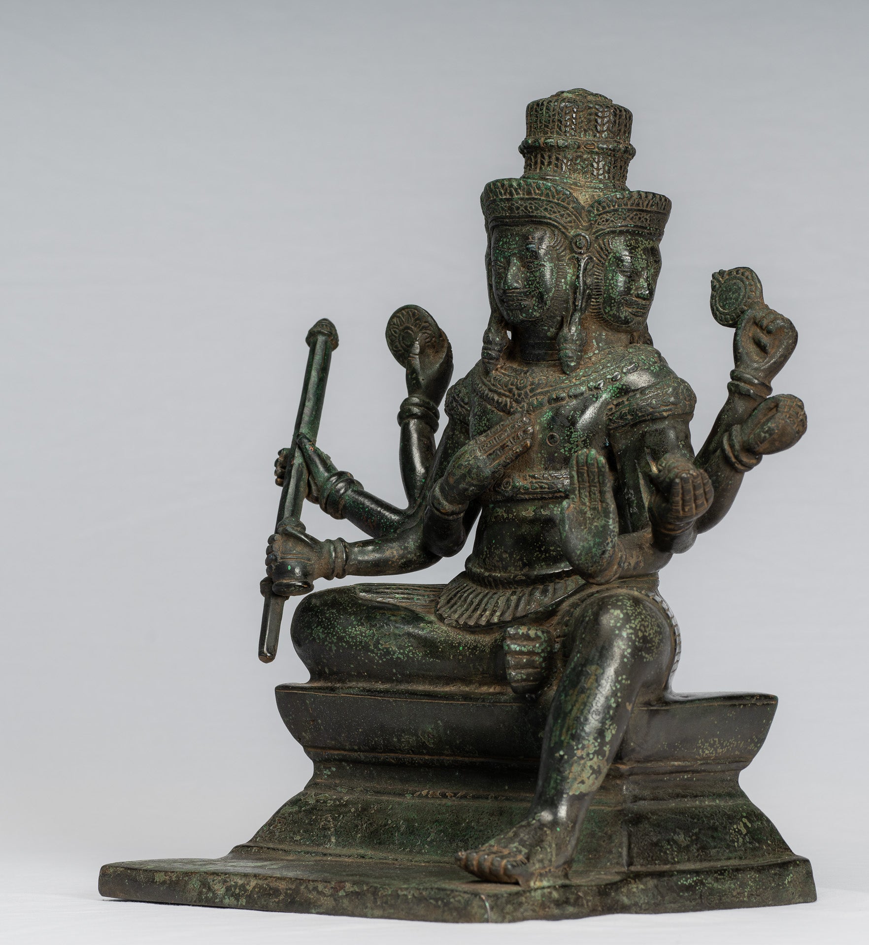 Estatua de Brahma - Antique Khmer Style Bronze 8 Arm Bayon Brahma - Creación de Dios Hindú - 35 cm/14 "