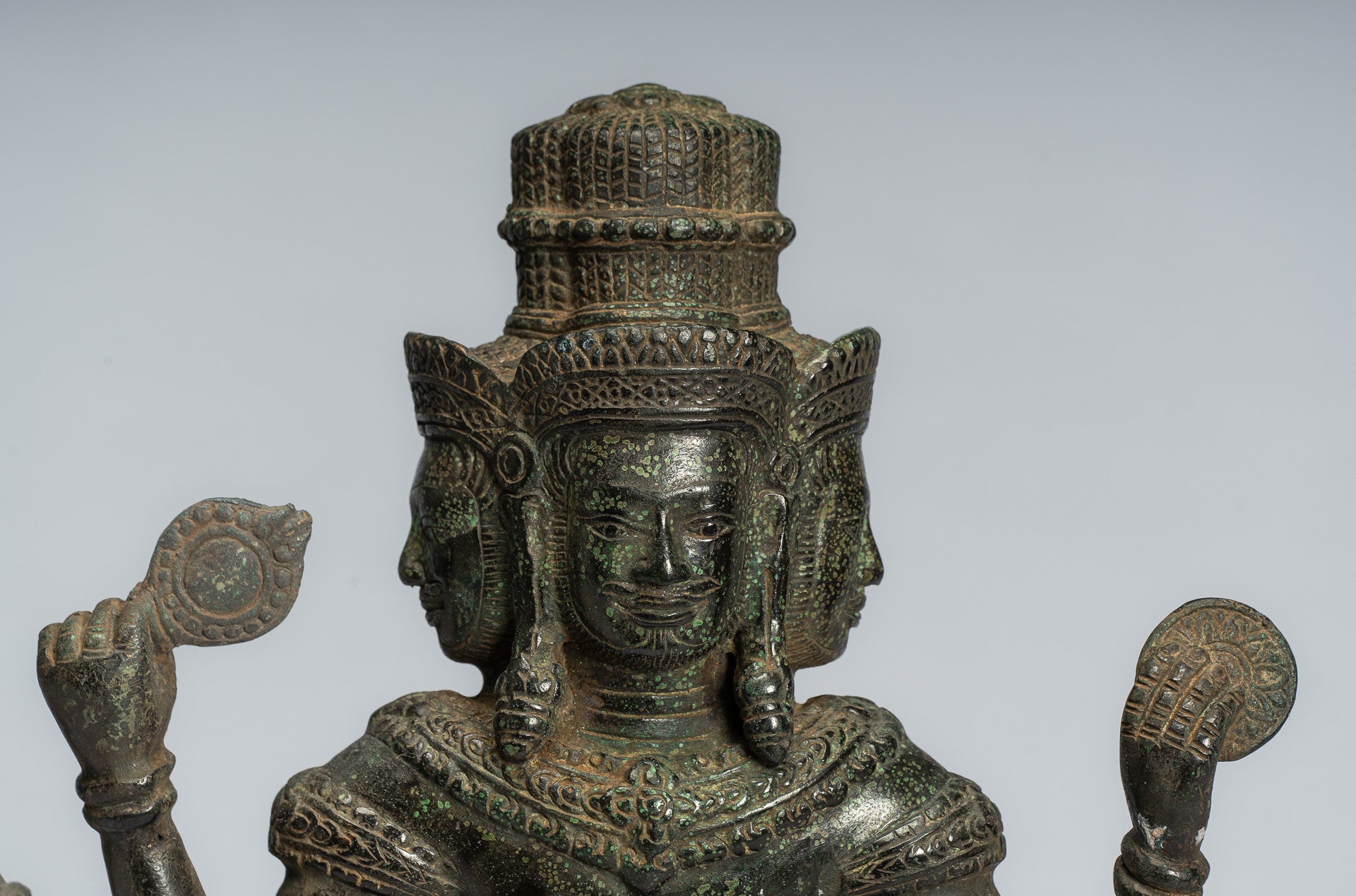 Estatua de Brahma - Antique Khmer Style Bronze 8 Arm Bayon Brahma - Creación de Dios Hindú - 35 cm/14 "