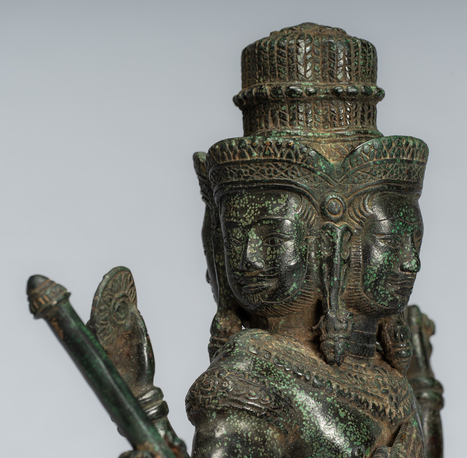 Estatua de Brahma - Antique Khmer Style Bronze 8 Arm Bayon Brahma - Creación de Dios Hindú - 35 cm/14 "