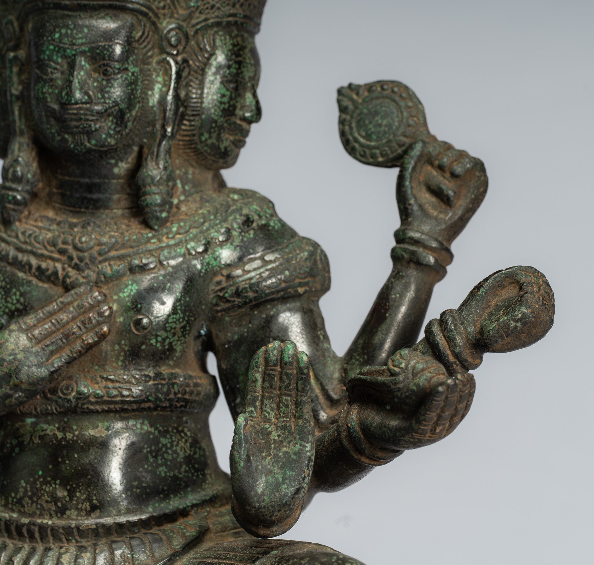 Estatua de Brahma - Antique Khmer Style Bronze 8 Arm Bayon Brahma - Creación de Dios Hindú - 35 cm/14 "