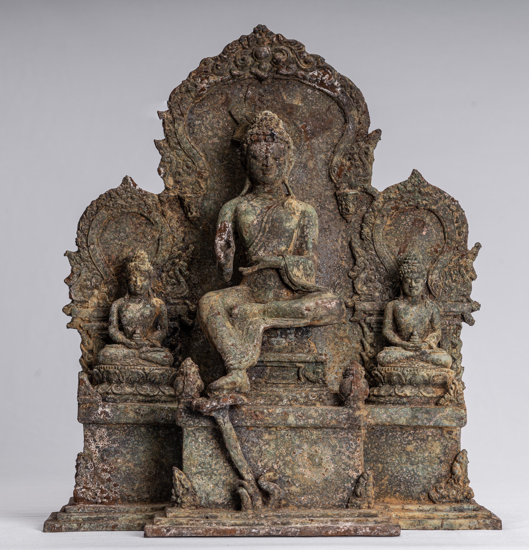 Statue de Bouddha-Antique Indonésie Style Bronze Javanais Protection Bouddha Statue-31cm/12 "