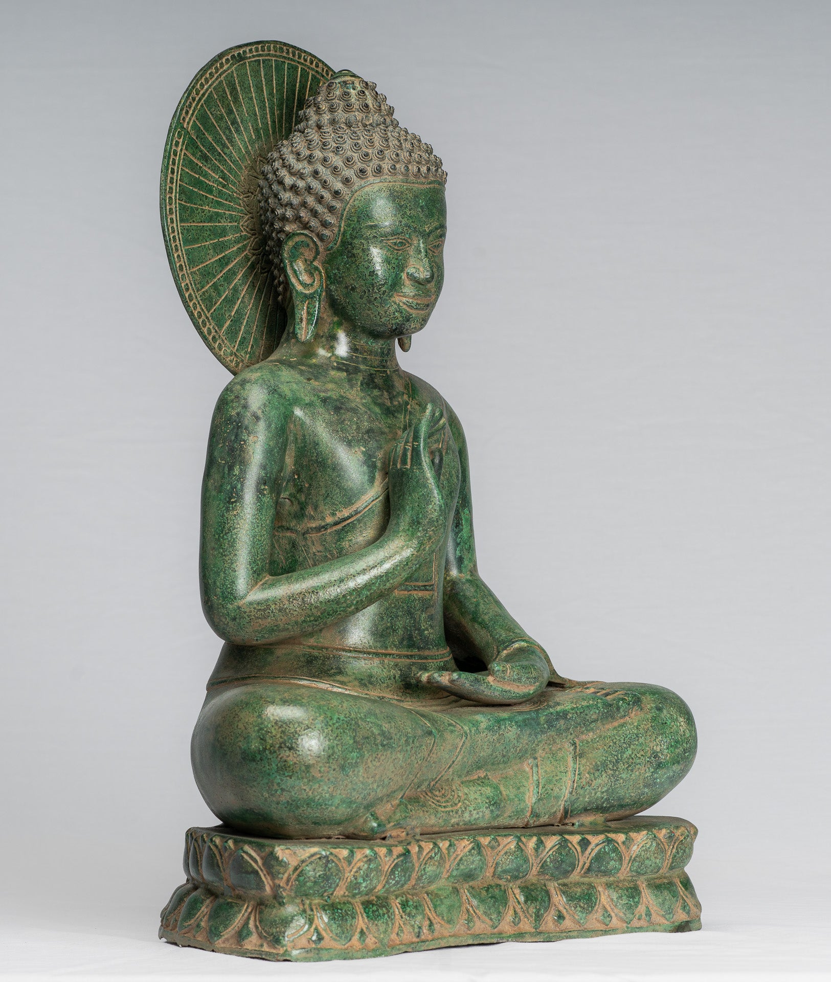 Statua di Buddha - Antique Khmer Style Bronzo Buddha Statua Dharmachakra Insegnamento Mudra - 47cm/19 "