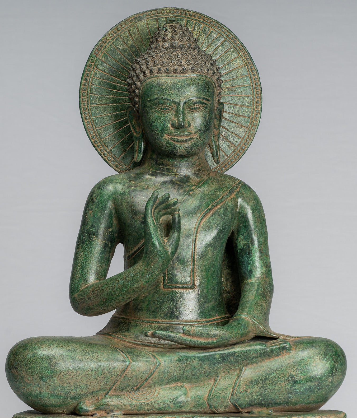 Statua di Buddha - Antique Khmer Style Bronzo Buddha Statua Dharmachakra Insegnamento Mudra - 47cm/19 "