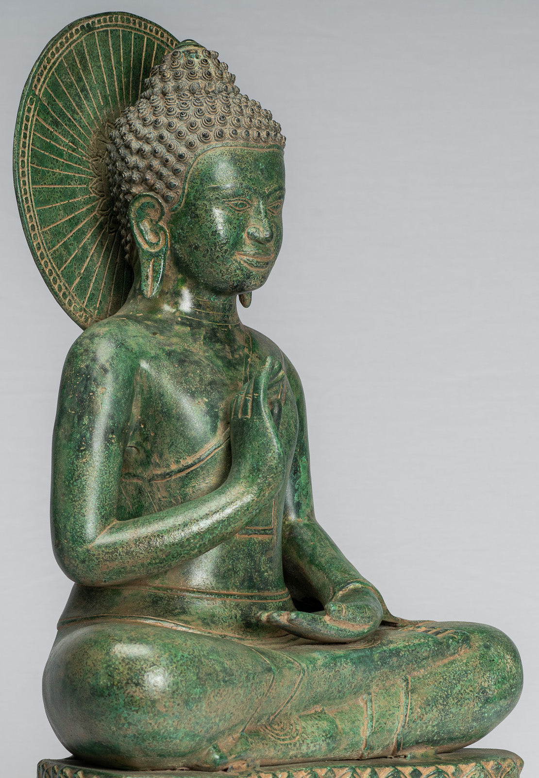 Statua di Buddha - Antique Khmer Style Bronzo Buddha Statua Dharmachakra Insegnamento Mudra - 47cm/19 "