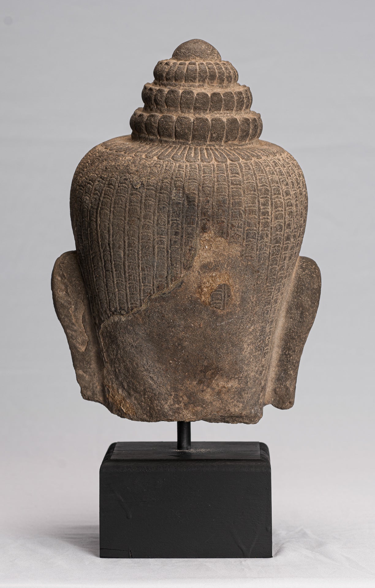 Estatua de Buda - Estatua de la cabeza de Bayón de Bayón Montado de piedra de estilo jemer de estilo jemer - 42cm/17 "