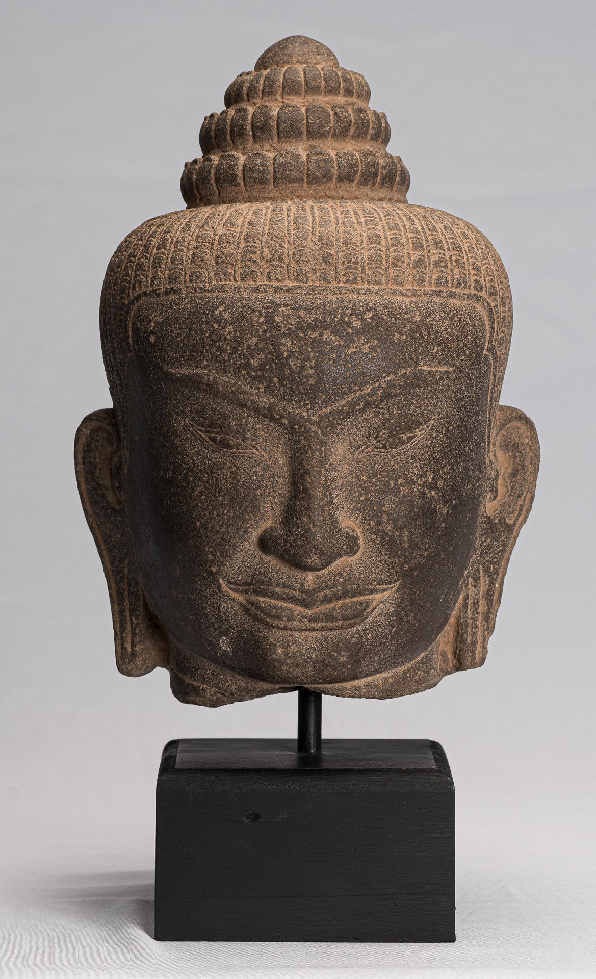 Estatua de Buda - Estatua de la cabeza de Bayón de Bayón Montado de piedra de estilo jemer de estilo jemer - 42cm/17 "