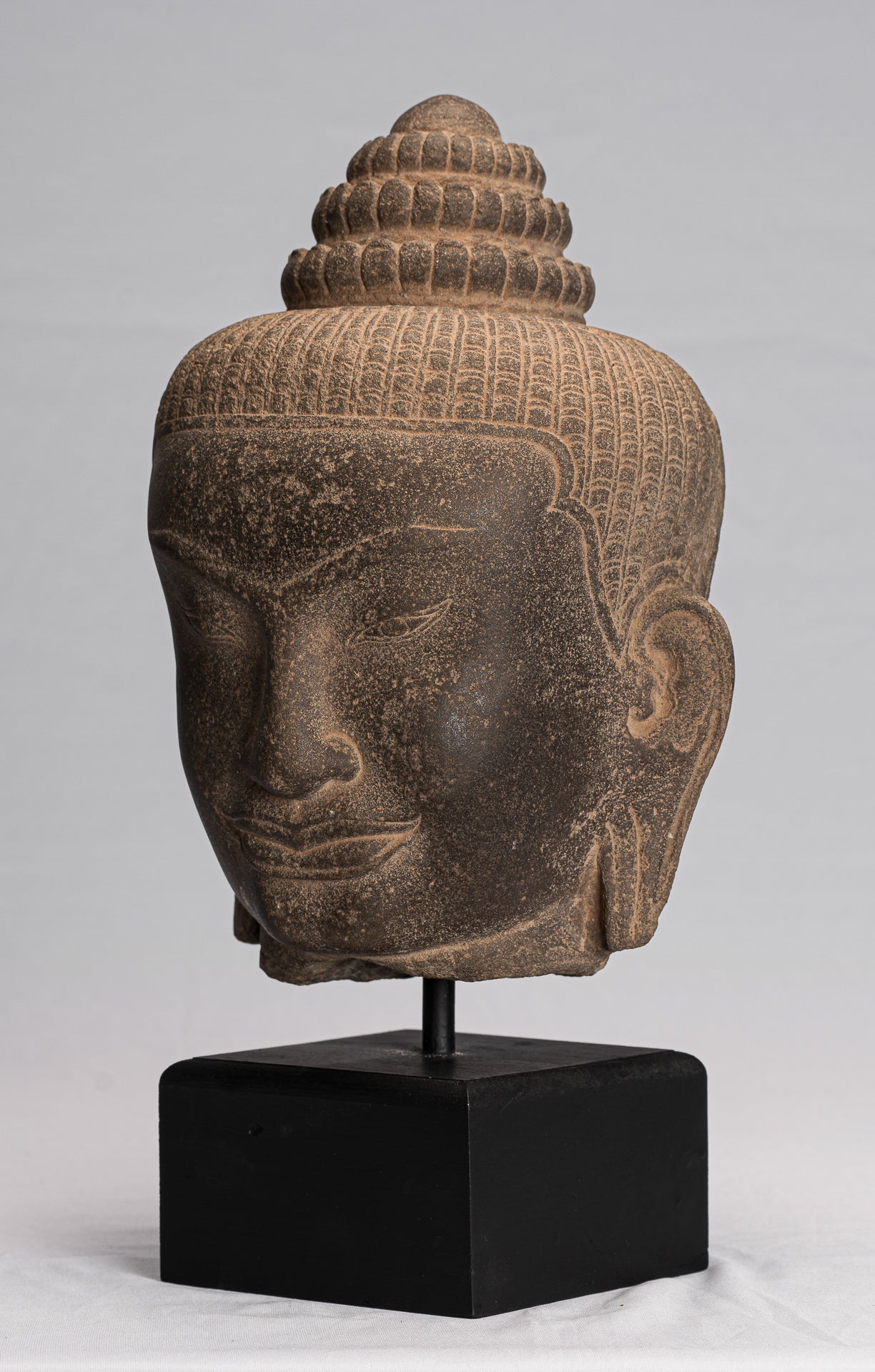 Estatua de Buda - Estatua de la cabeza de Bayón de Bayón Montado de piedra de estilo jemer de estilo jemer - 42cm/17 "