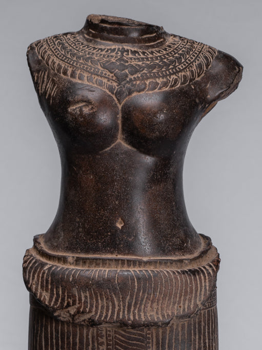 Antique Khmer Angkor Wat Style Stone Lakshmi Torso (probably) - 68cm/27"