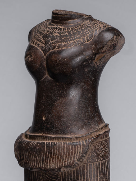Antique Khmer Angkor Wat Style Stone Lakshmi Torso (probably) - 68cm/27"