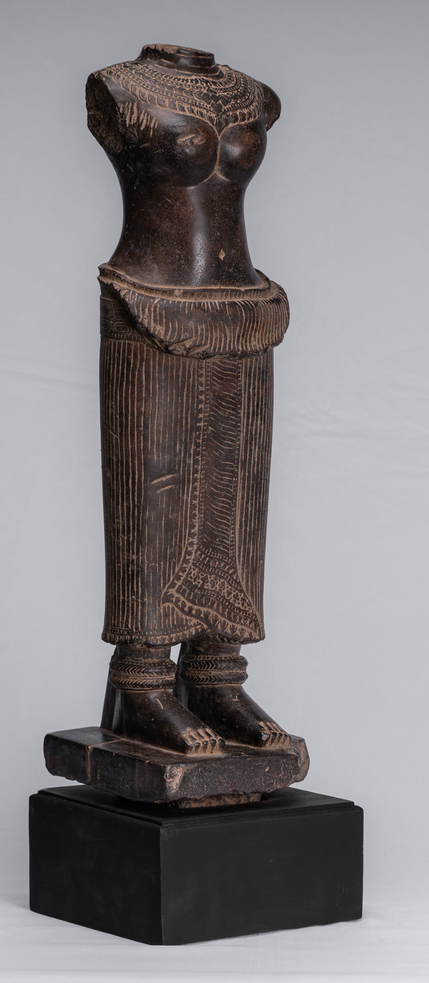 Antique Khmer Angkor Wat Style Stone Lakshmi Torso (probably) - 68cm/27"