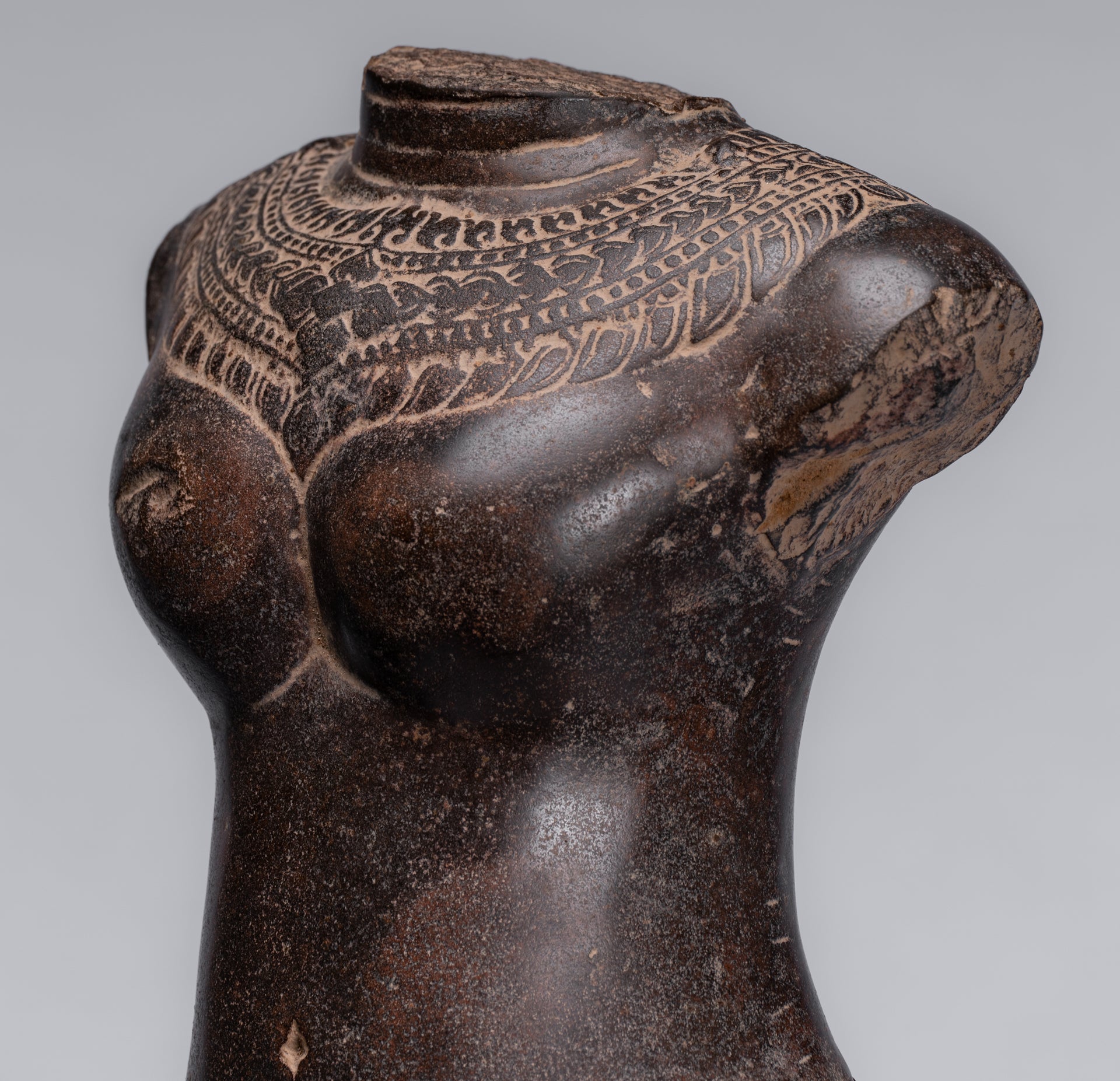 Antique Khmer Angkor Wat Style Stone Lakshmi Torso (probably) - 68cm/27"