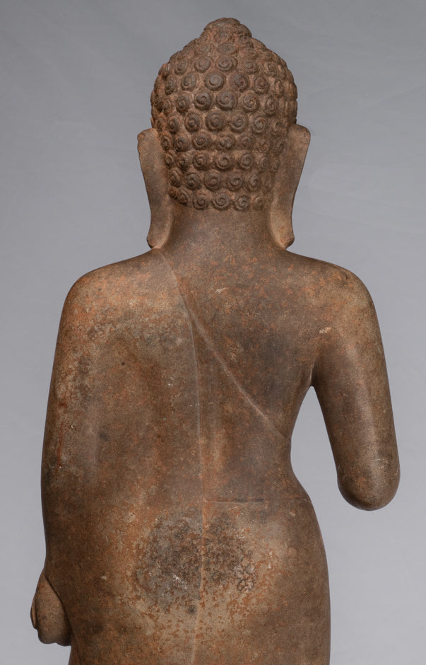 Buddha Statue-Antike Thai Style Standing Stone Dvaravati Buddha Statue-100cm/40 " Tall