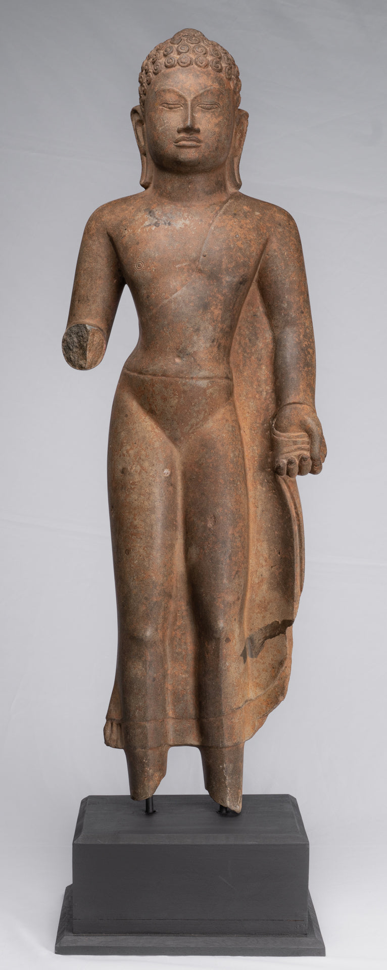 Buddha Statue-Antike Thai Style Standing Stone Dvaravati Buddha Statue-100cm/40 " Tall