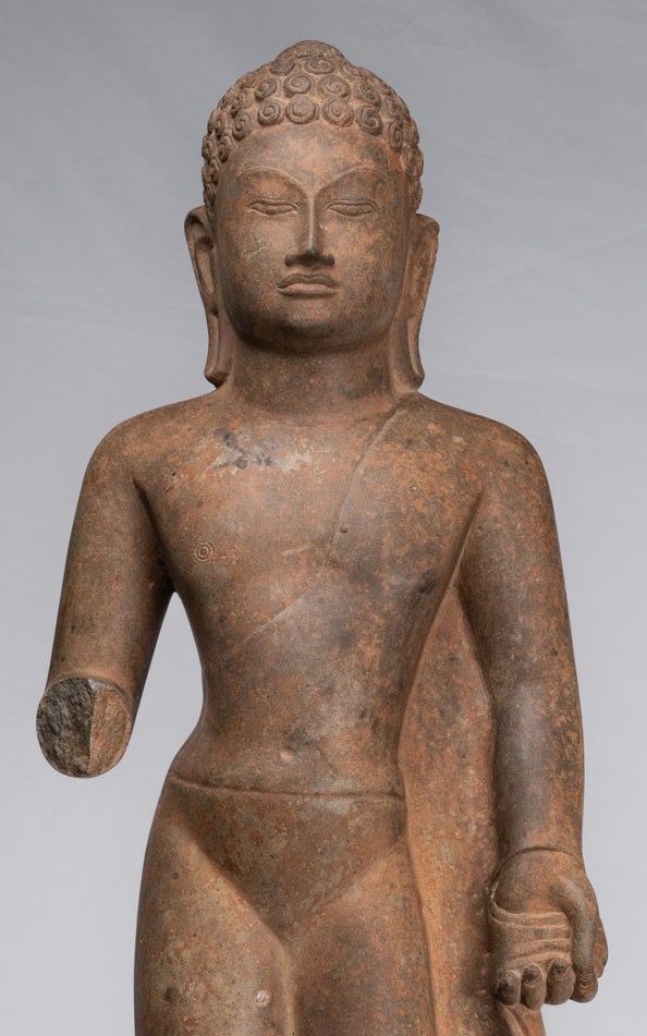 Buddha Statue-Antike Thai Style Standing Stone Dvaravati Buddha Statue-100cm/40 " Tall