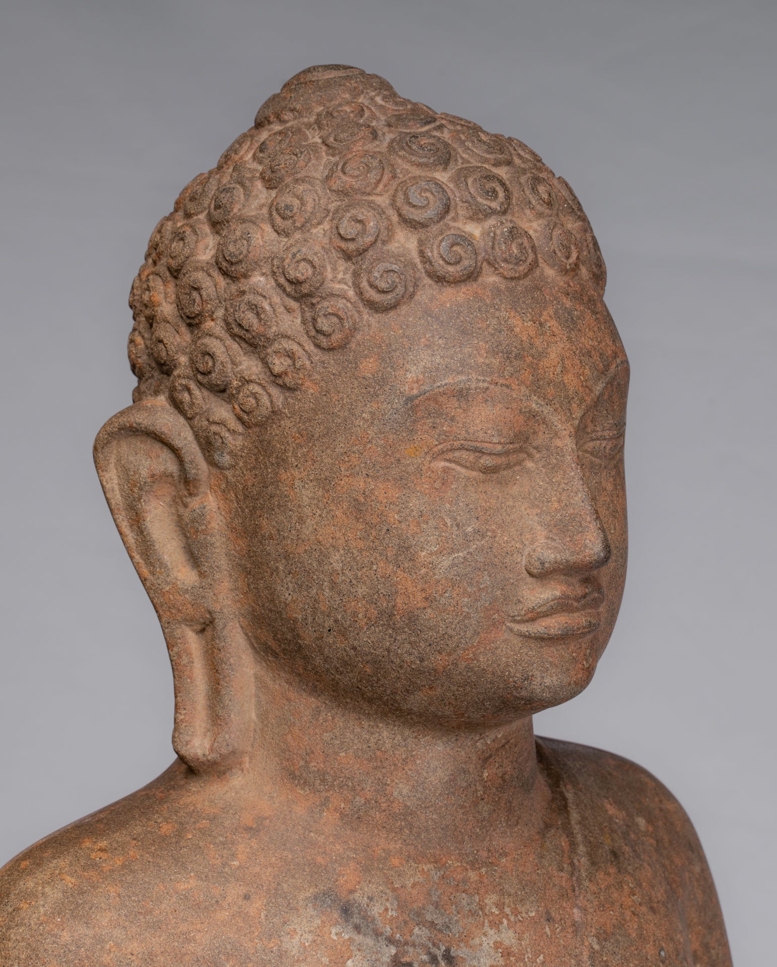 Statue de Bouddha – Statue de Bouddha Dvaravati en pierre debout de style thaïlandais antique – 100 cm de haut