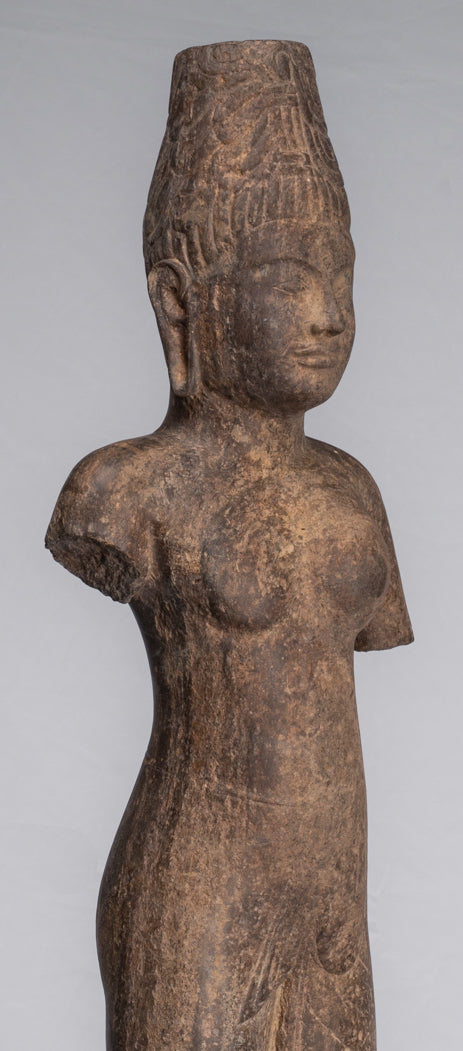 Ardhanarishvara Statue - Antique Phnom Da Style Khmer Sandstone Standing Shiva Parvati Statue - 88cm/35"