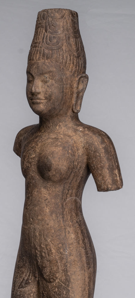 Ardhanarishvara Statue - Antique Phnom Da Style Khmer Sandstone Standing Shiva Parvati Statue - 88cm/35"