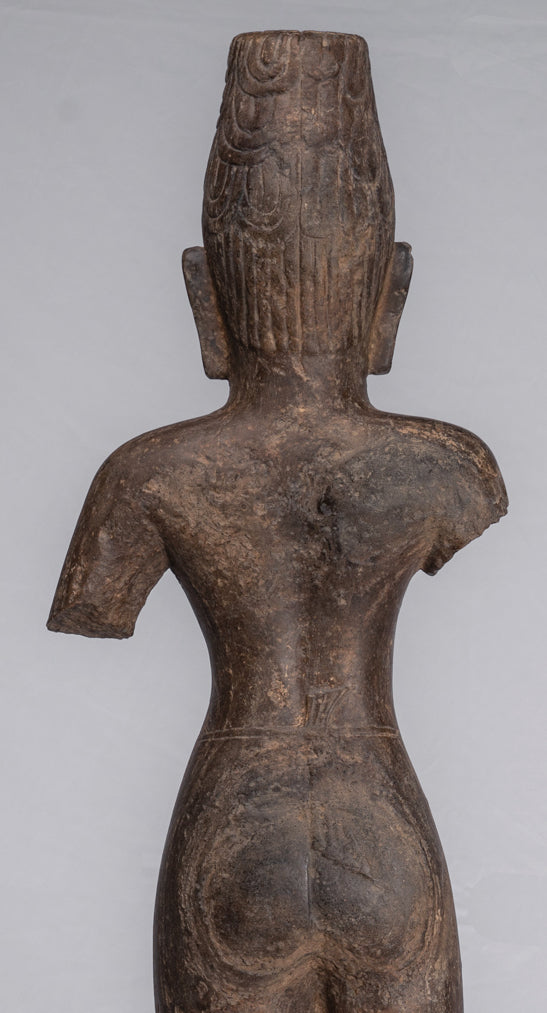 Ardhanarishvara Statue - Antique Phnom Da Style Khmer Sandstone Standing Shiva Parvati Statue - 88cm/35"