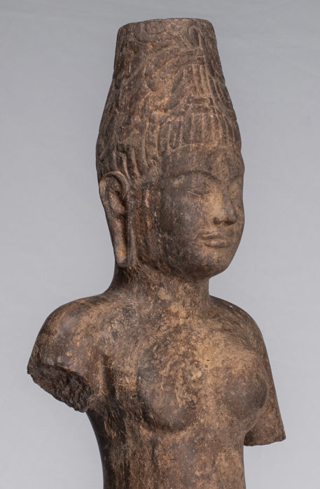 Ardhanarishvara Statue - Antique Phnom Da Style Khmer Sandstone Standing Shiva Parvati Statue - 88cm/35"