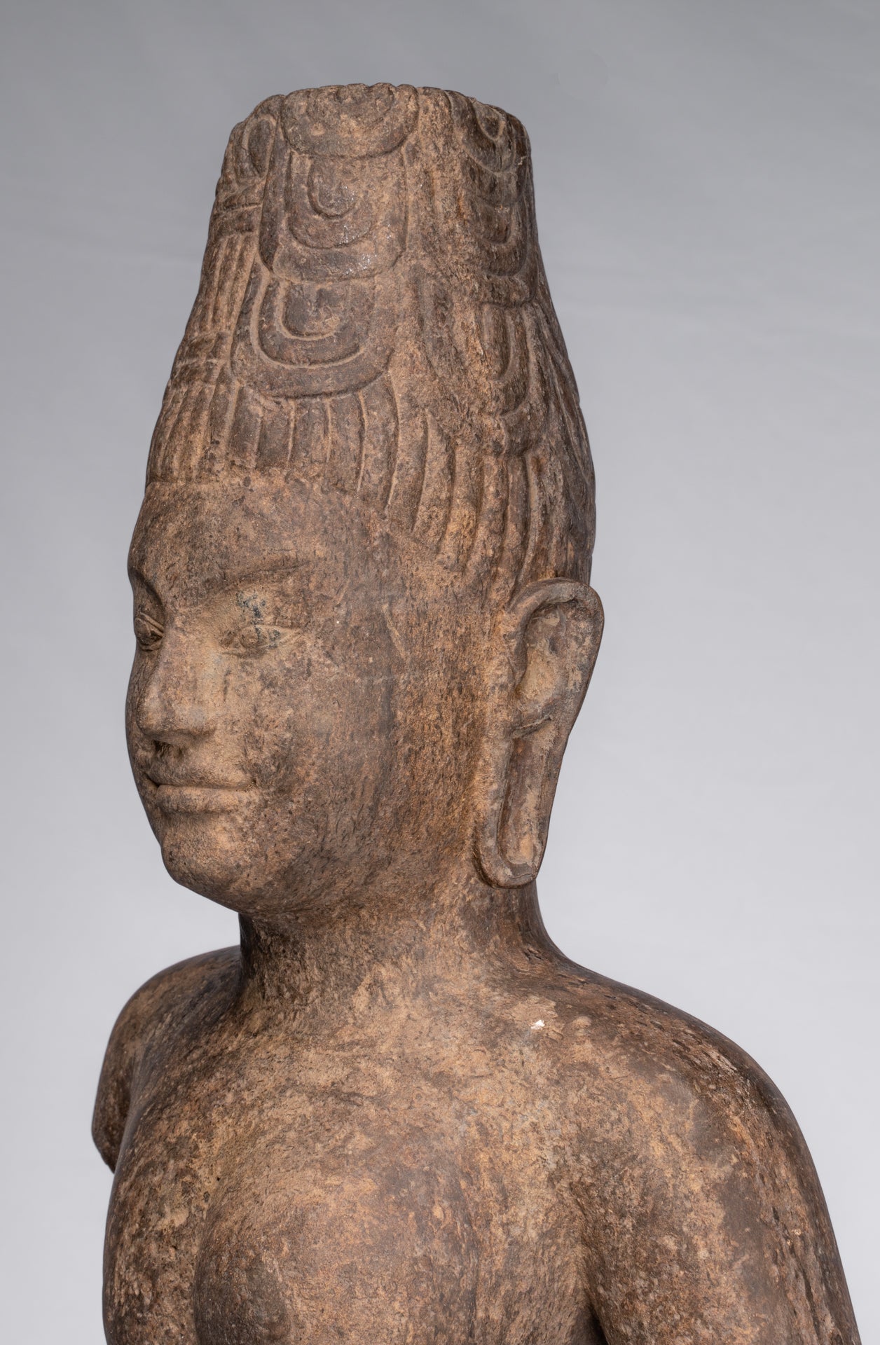 Ardhanarishvara Statue - Antique Phnom Da Style Khmer Sandstone Standing Shiva Parvati Statue - 88cm/35"