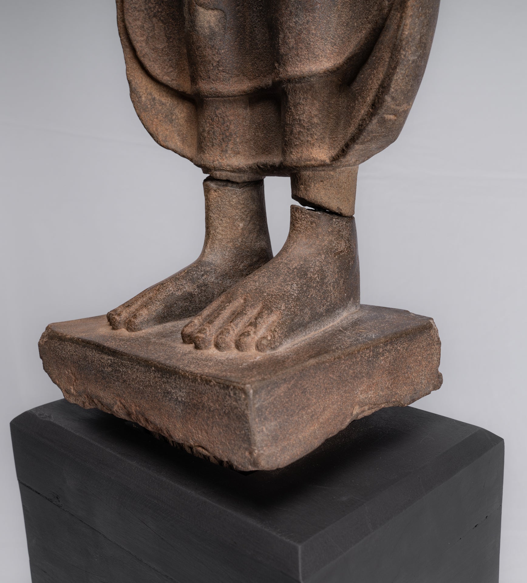 Buddha Statue - Antique Thai Style Standing Stone Dvaravati Buddha Statue - 102cm/41" Tall