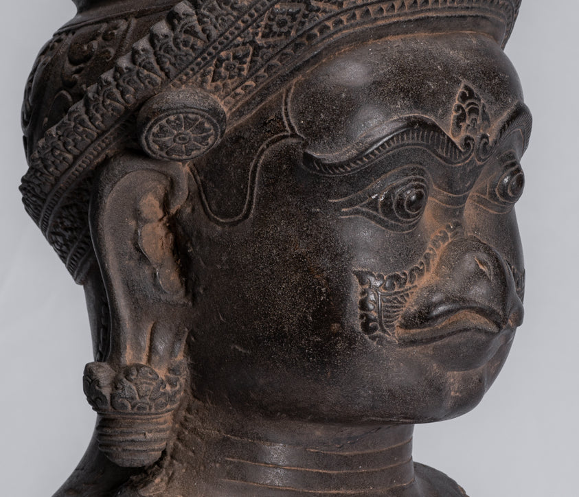 Garuda Statue - Antique Banteay Srei Style Stone Khmer Garuda Vishnu Statue - 46cm/18"