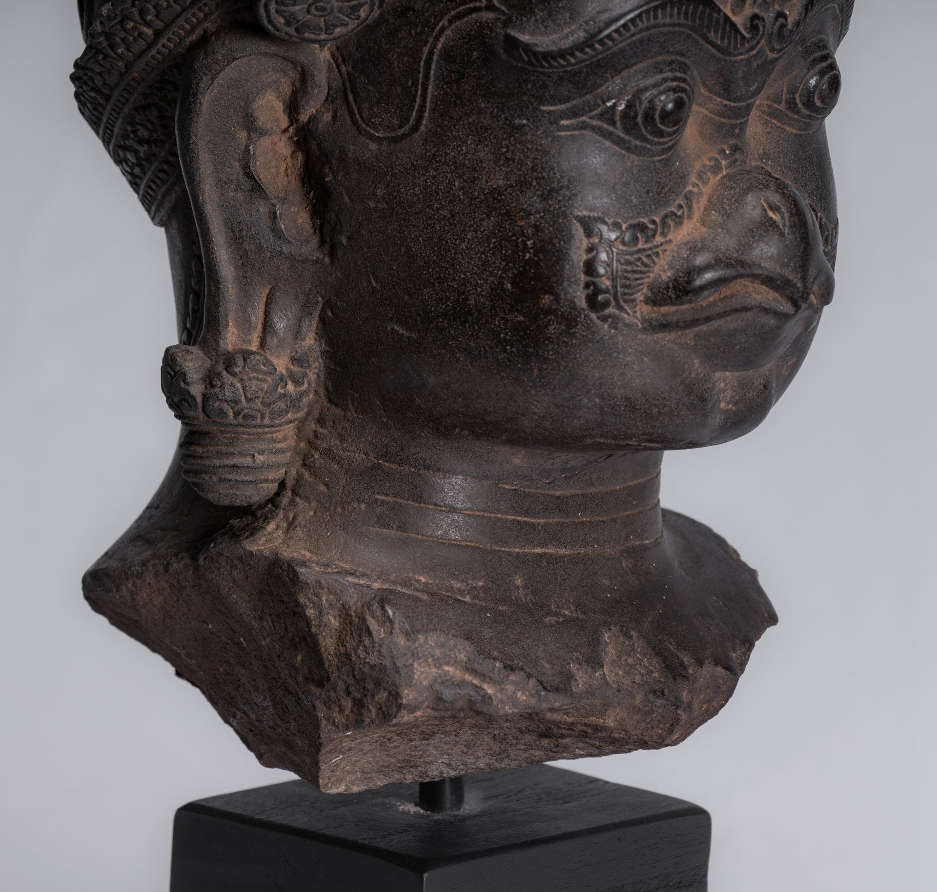 Garuda Statue - Antique Banteay Srei Style Stone Khmer Garuda Vishnu Statue - 46cm/18"