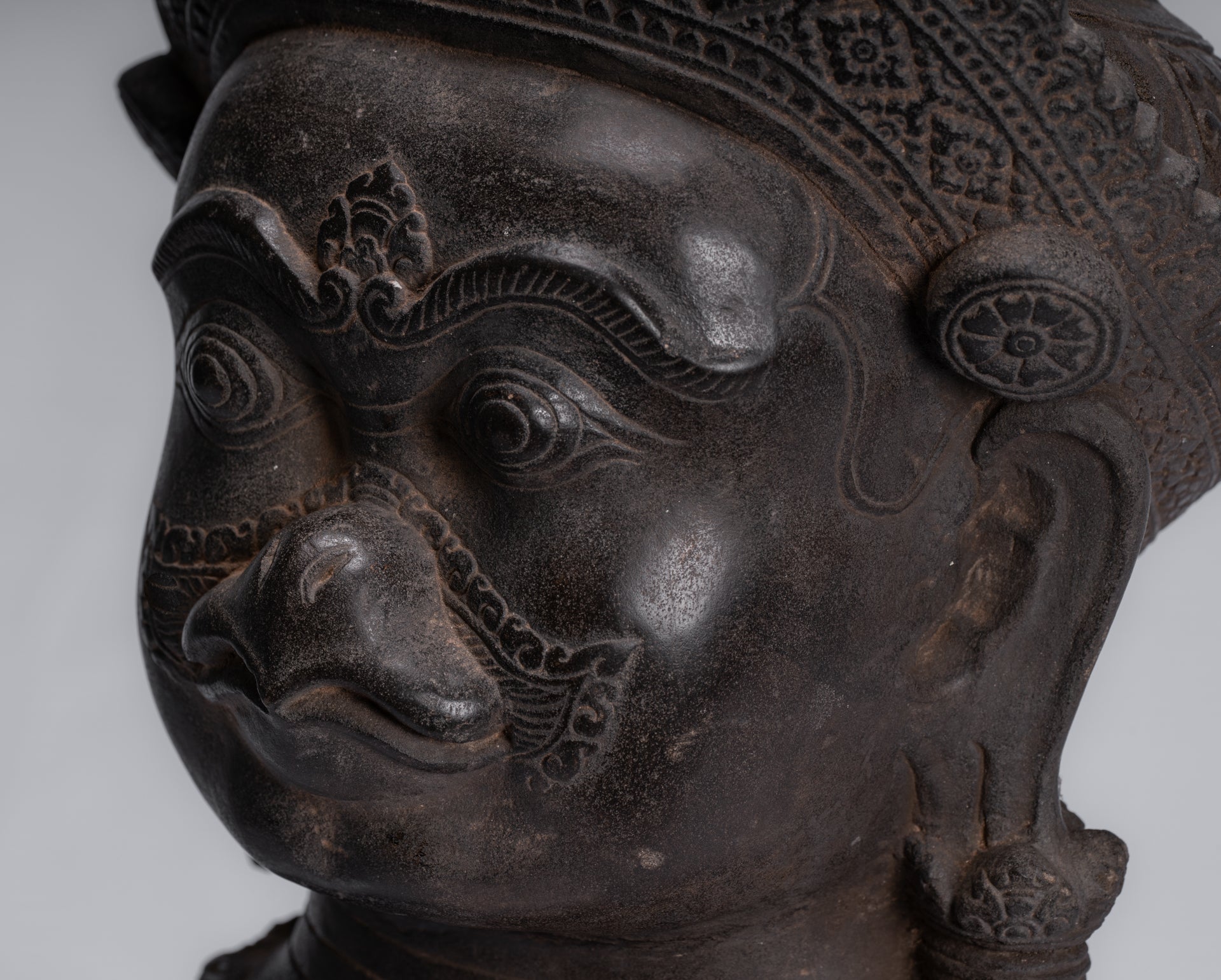 Garuda Statue - Antique Banteay Srei Style Stone Khmer Garuda Vishnu Statue - 46cm/18"