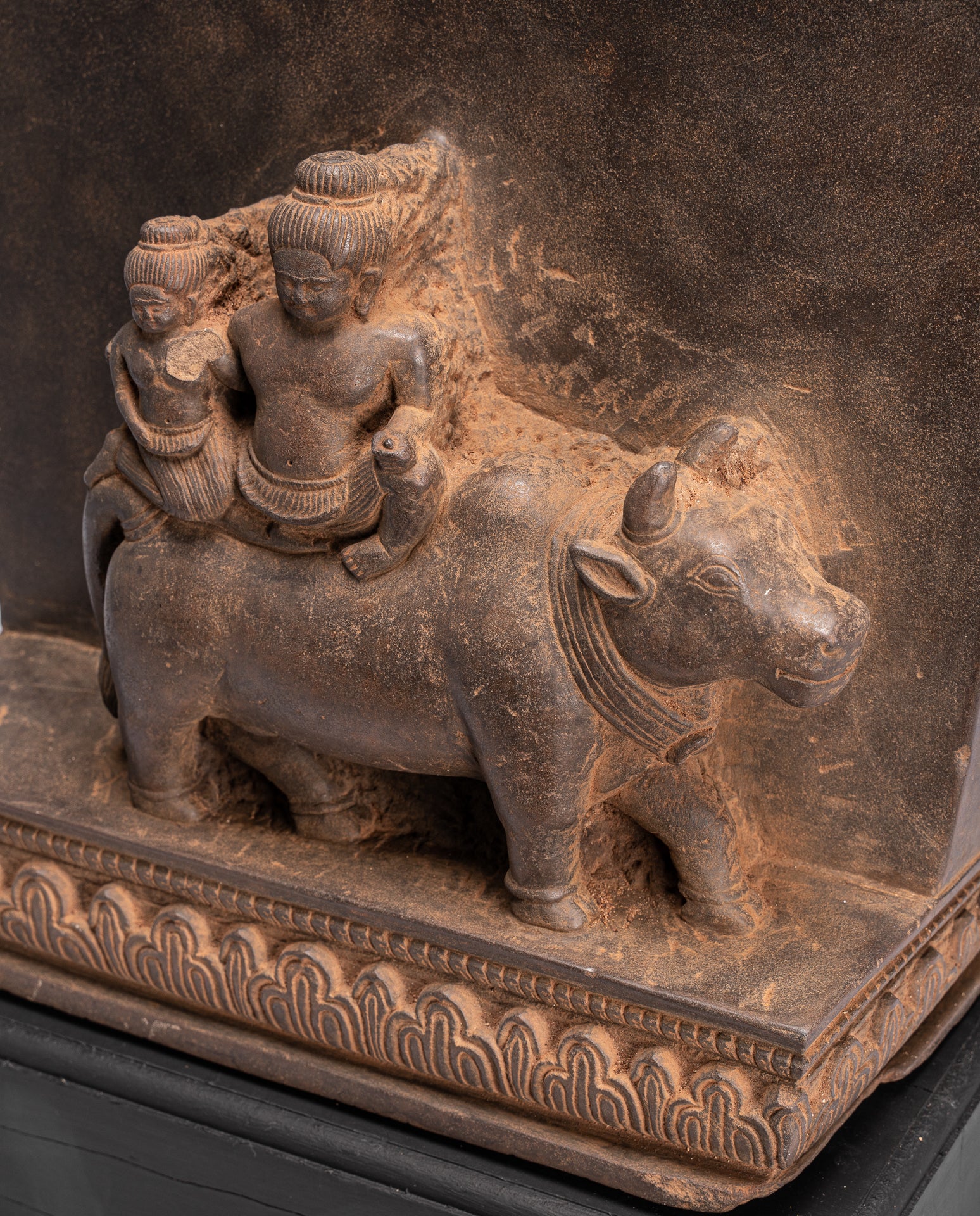 Antique Baphuon Style Stone Khmer Sanskrit Stele with Nandi - 72cm / 29"