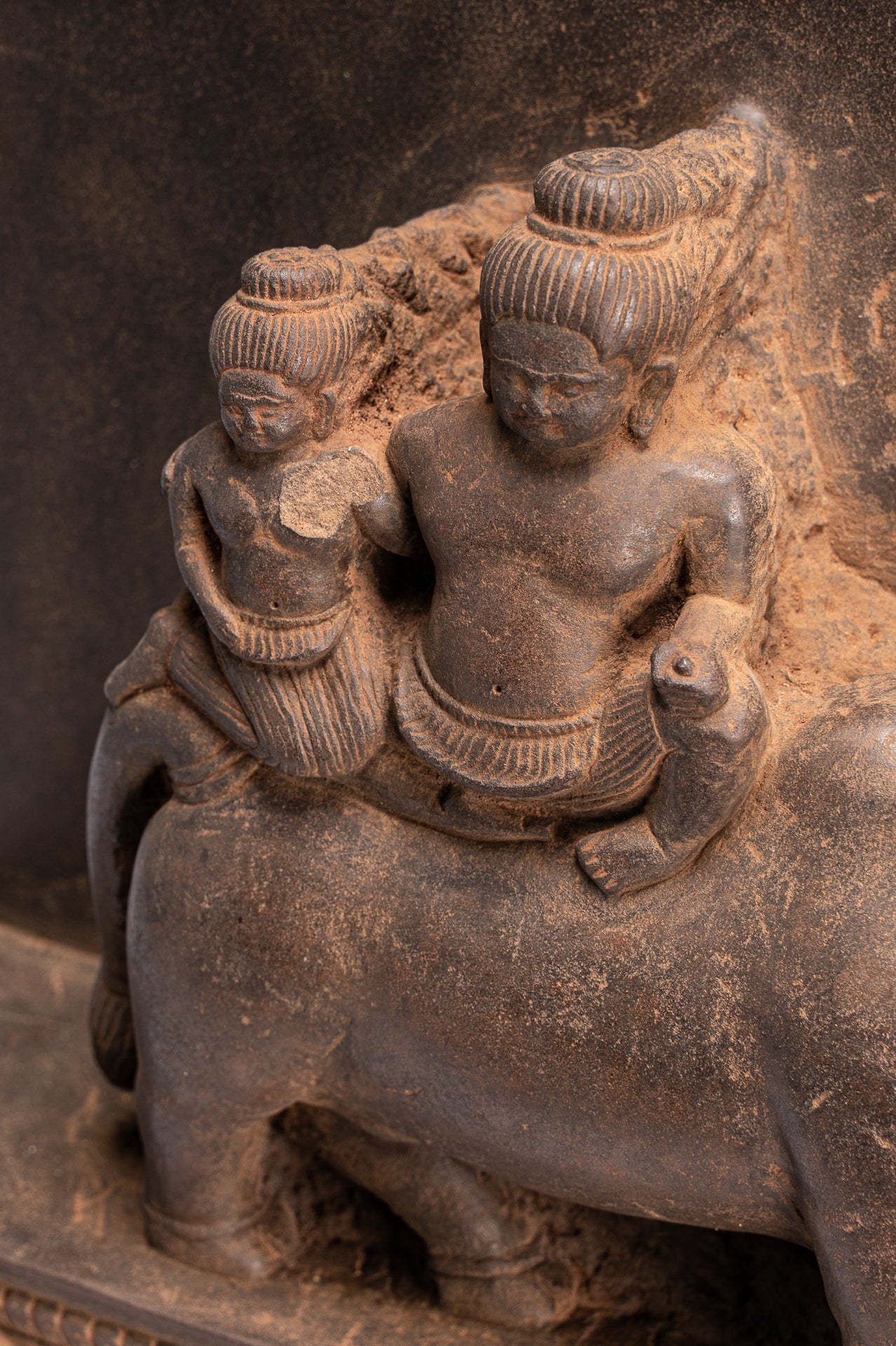 Antique Baphuon Style Stone Khmer Sanskrit Stele with Nandi - 72cm / 29"