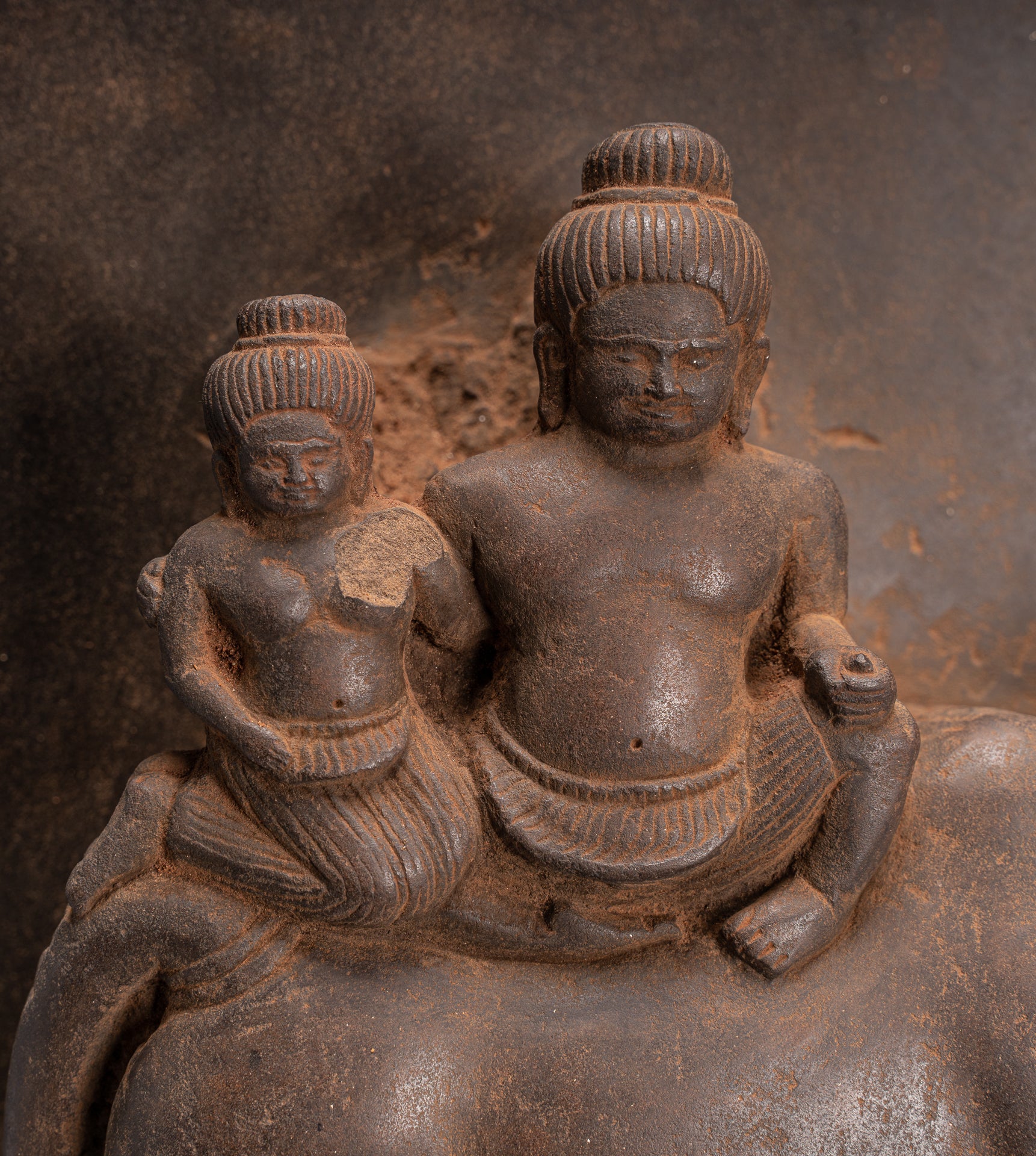 Antique Baphuon Style Stone Khmer Sanskrit Stele with Nandi - 72cm / 29"