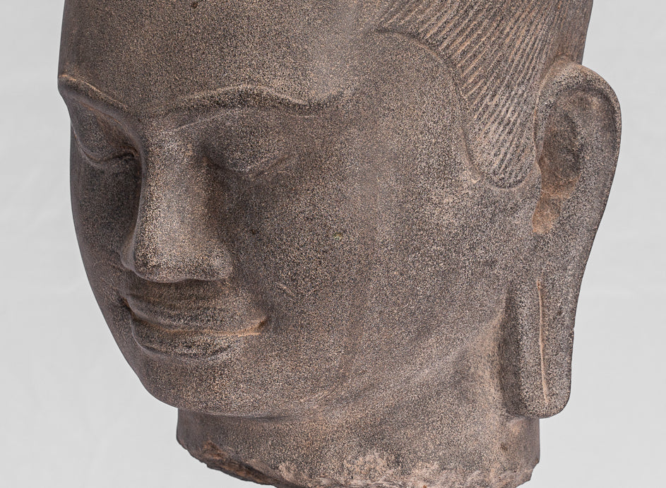 Jayavarman Statue-Antique Khmer Style Monté Jayavarman VII Statue Tête-40cm/16 "