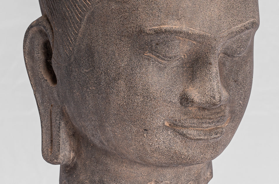 Jayavarman Statue-Antique Khmer Style Monté Jayavarman VII Statue Tête-40cm/16 "