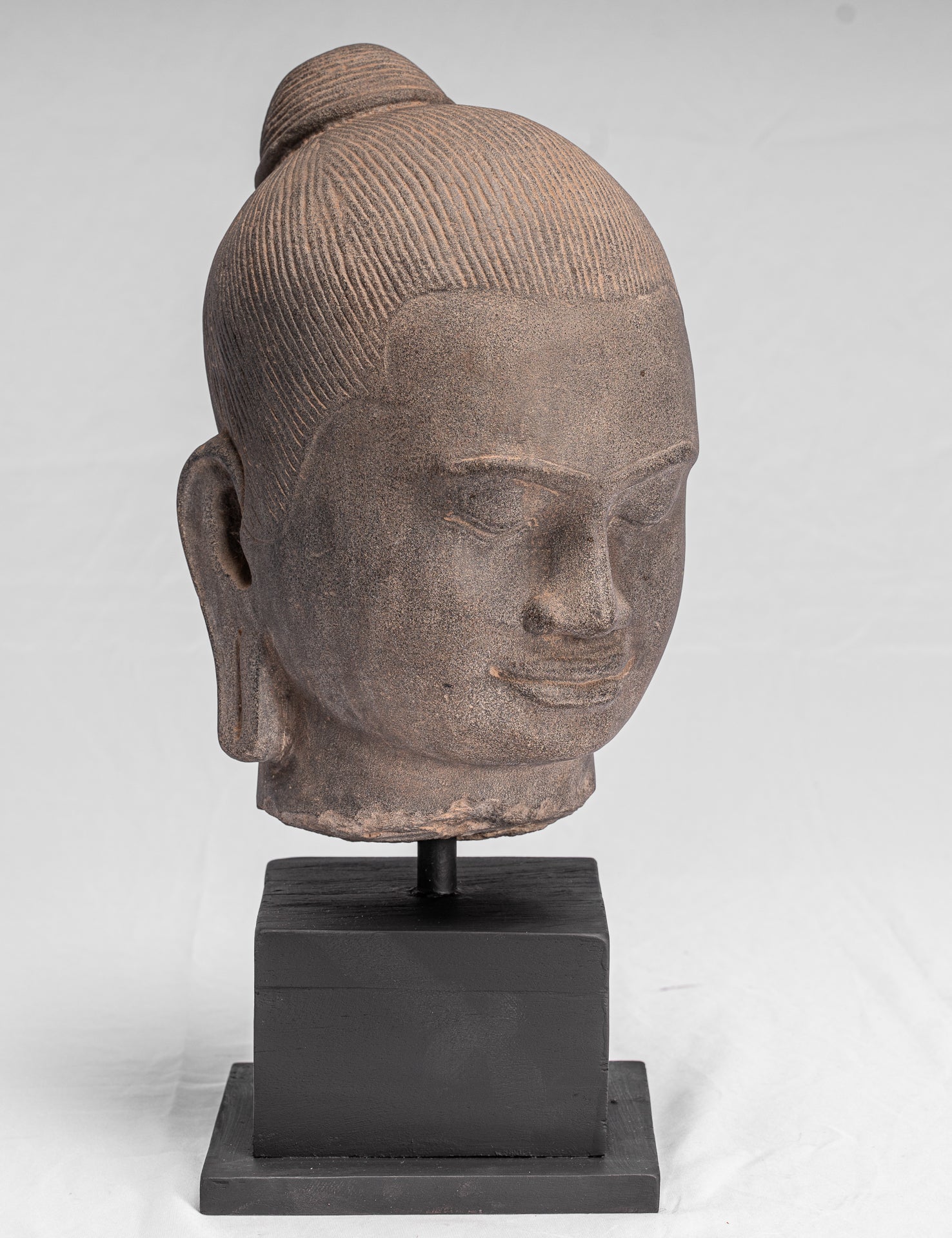 Jayavarman Statue-Antique Khmer Style Monté Jayavarman VII Statue Tête-40cm/16 "