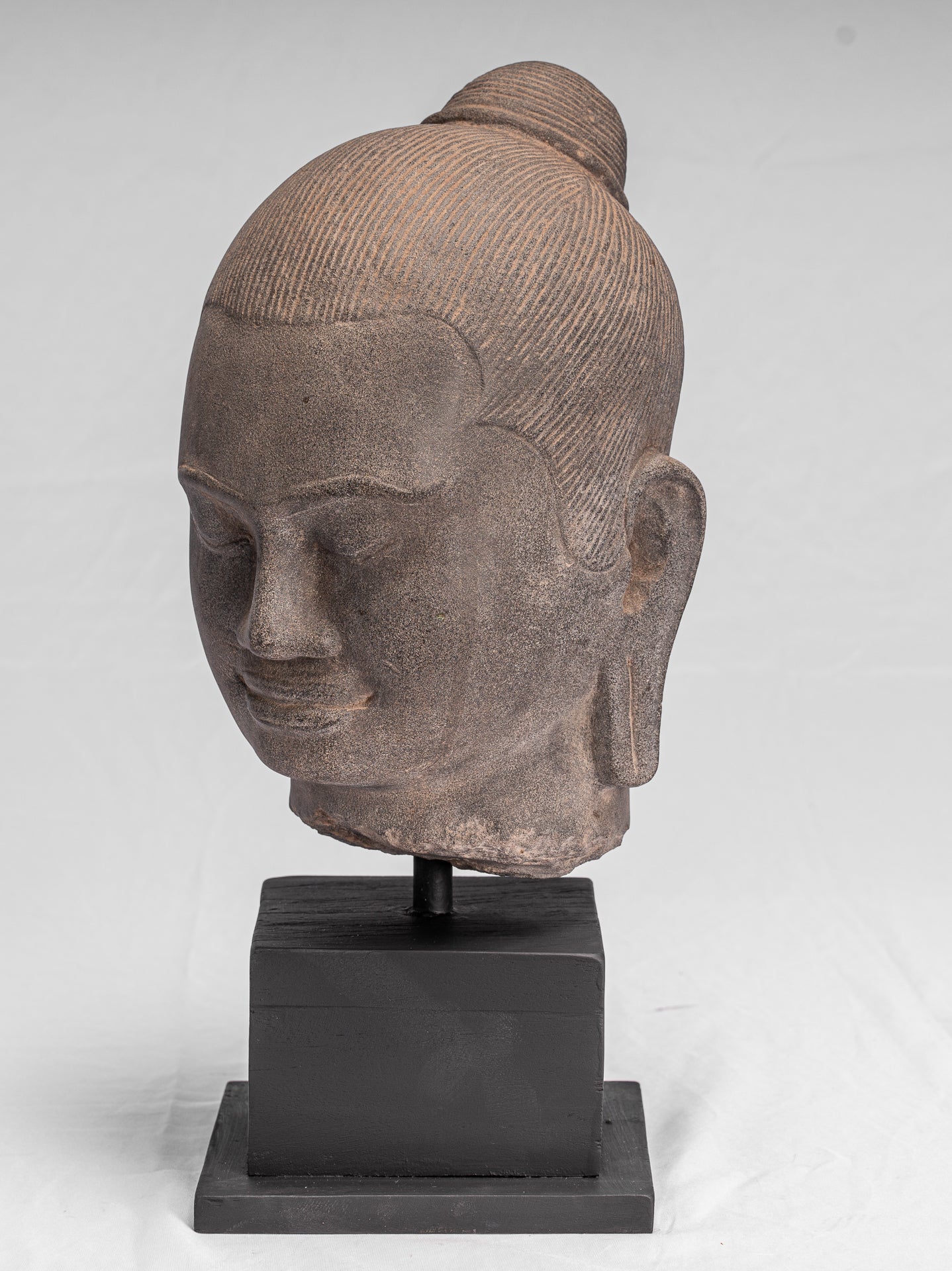 Jayavarman Statue-Antique Khmer Style Monté Jayavarman VII Statue Tête-40cm/16 "