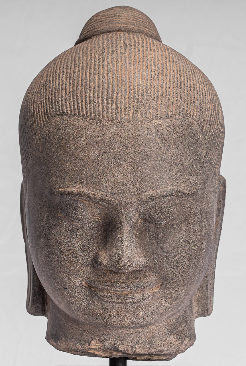 Jayavarman Statue-Antique Khmer Style Monté Jayavarman VII Statue Tête-40cm/16 "