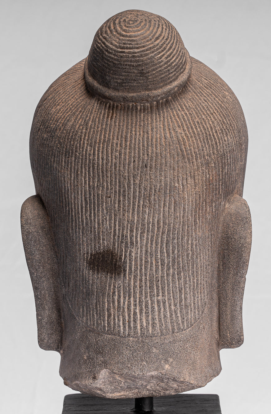 Jayavarman Statue-Antique Khmer Style Monté Jayavarman VII Statue Tête-40cm/16 "