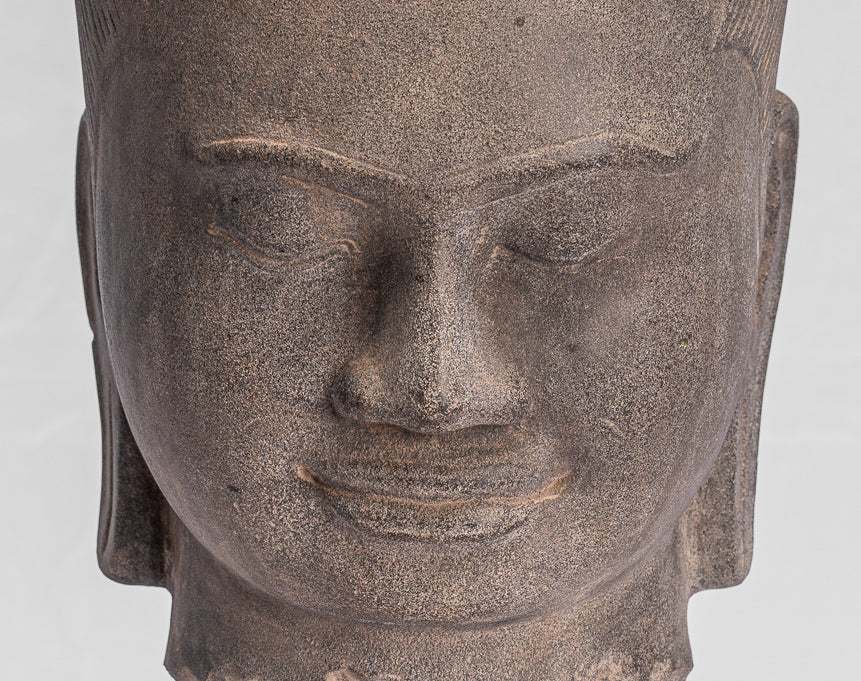 Jayavarman Statue-Antique Khmer Style Monté Jayavarman VII Statue Tête-40cm/16 "