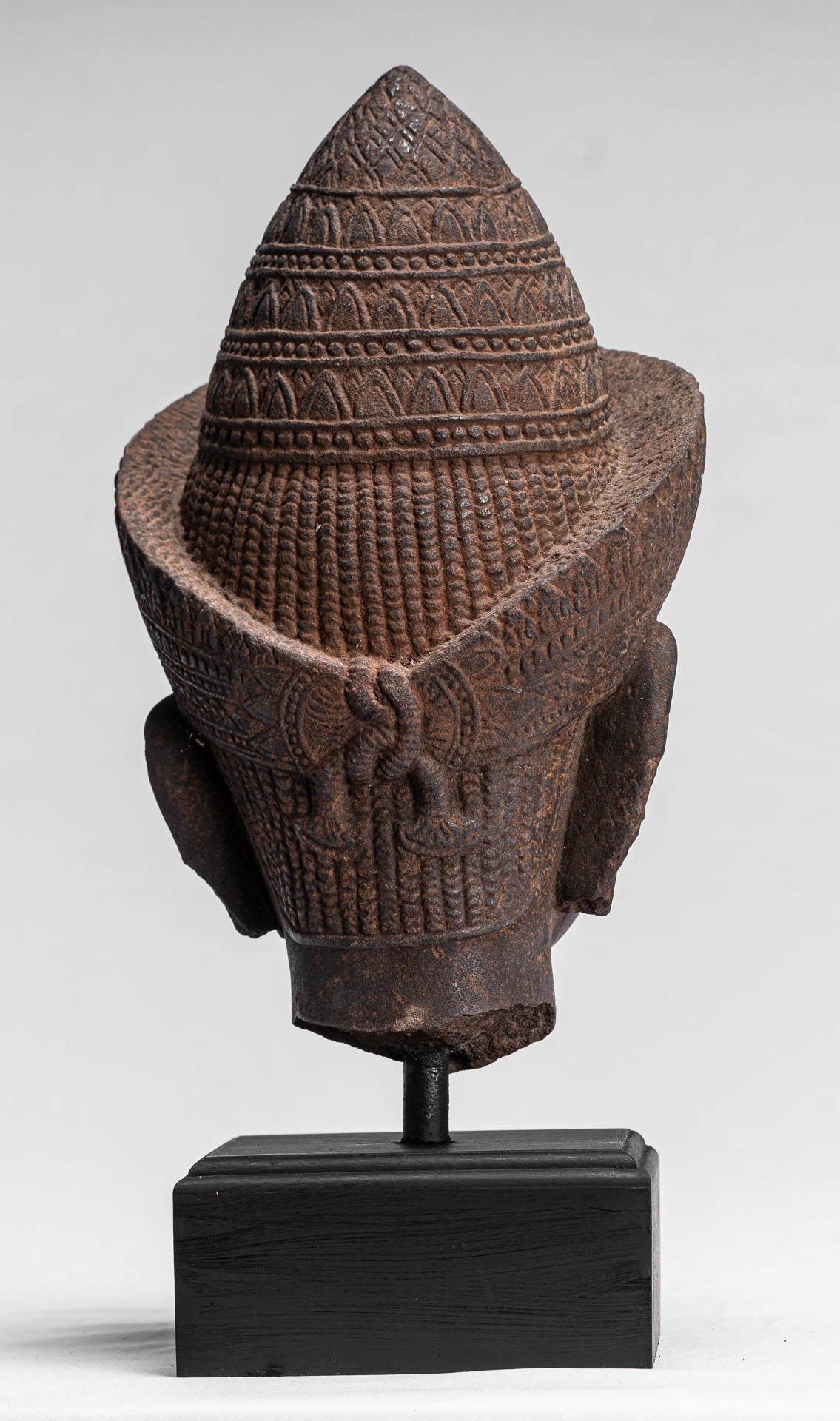 Buddha Statue - Antique Angkor Wat Style Stone Mounted Khmer Buddha Head - 42cm / 17"