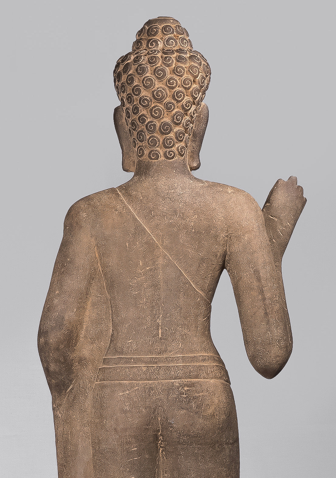 Statue de Bouddha – Bouddha khmer de protection en pierre debout de style Phnom Da antique – 123 cm de haut