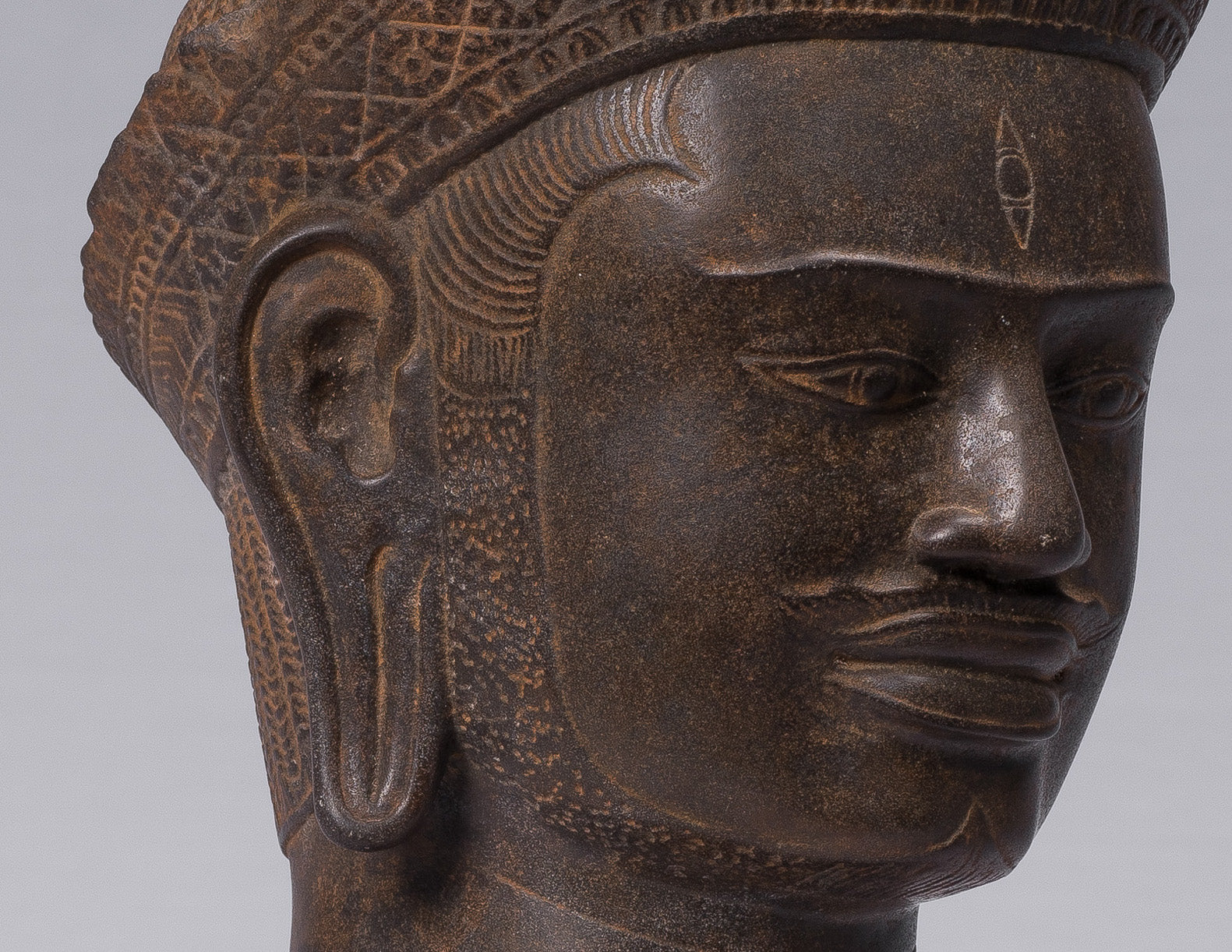 Estatua de Shiva - Estatua de cabeza de Stone Shiva de Khmer Stone de Khmer Stone - The Destroyer - 42cm/17 "