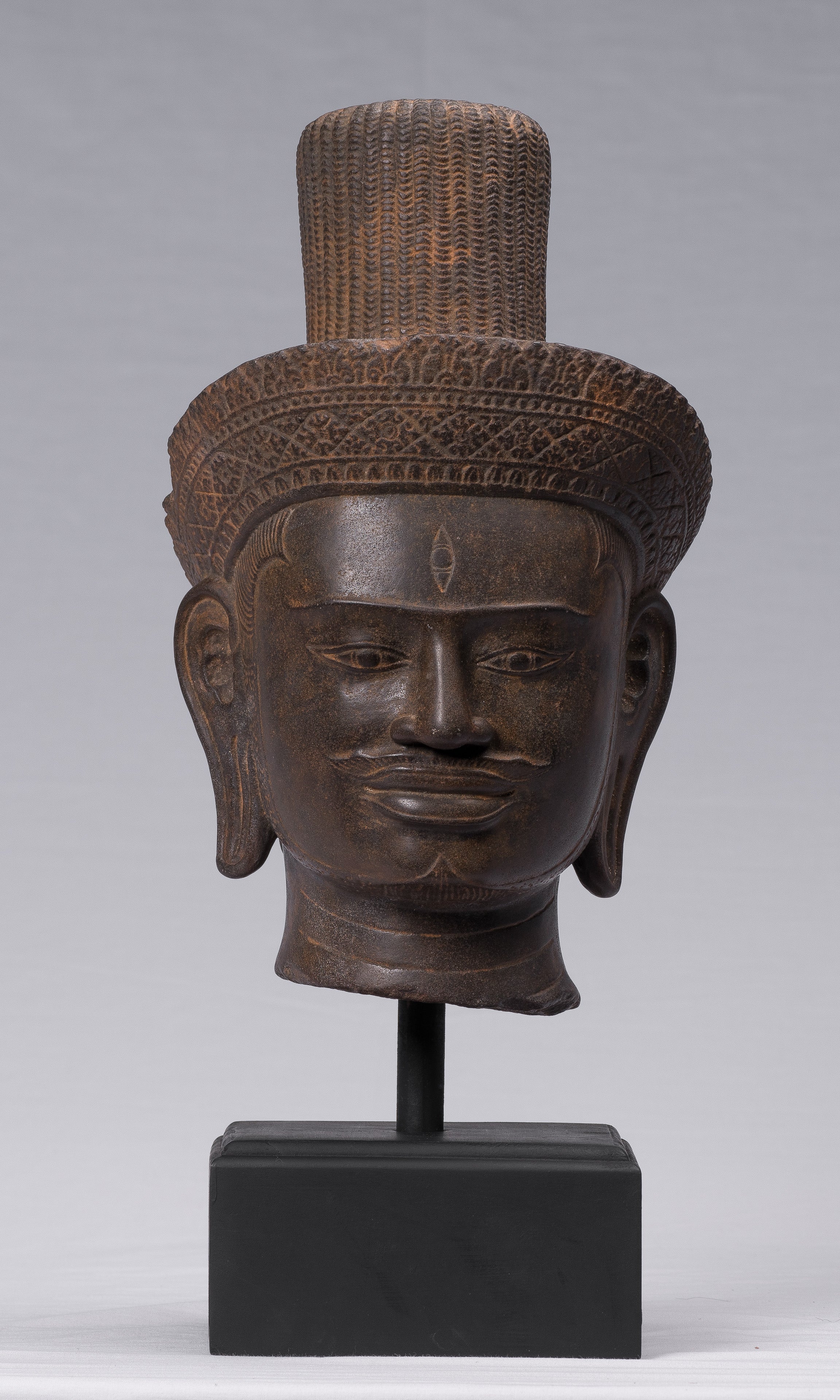 Estatua de Shiva - Estatua de cabeza de Stone Shiva de Khmer Stone de Khmer Stone - The Destroyer - 42cm/17 "