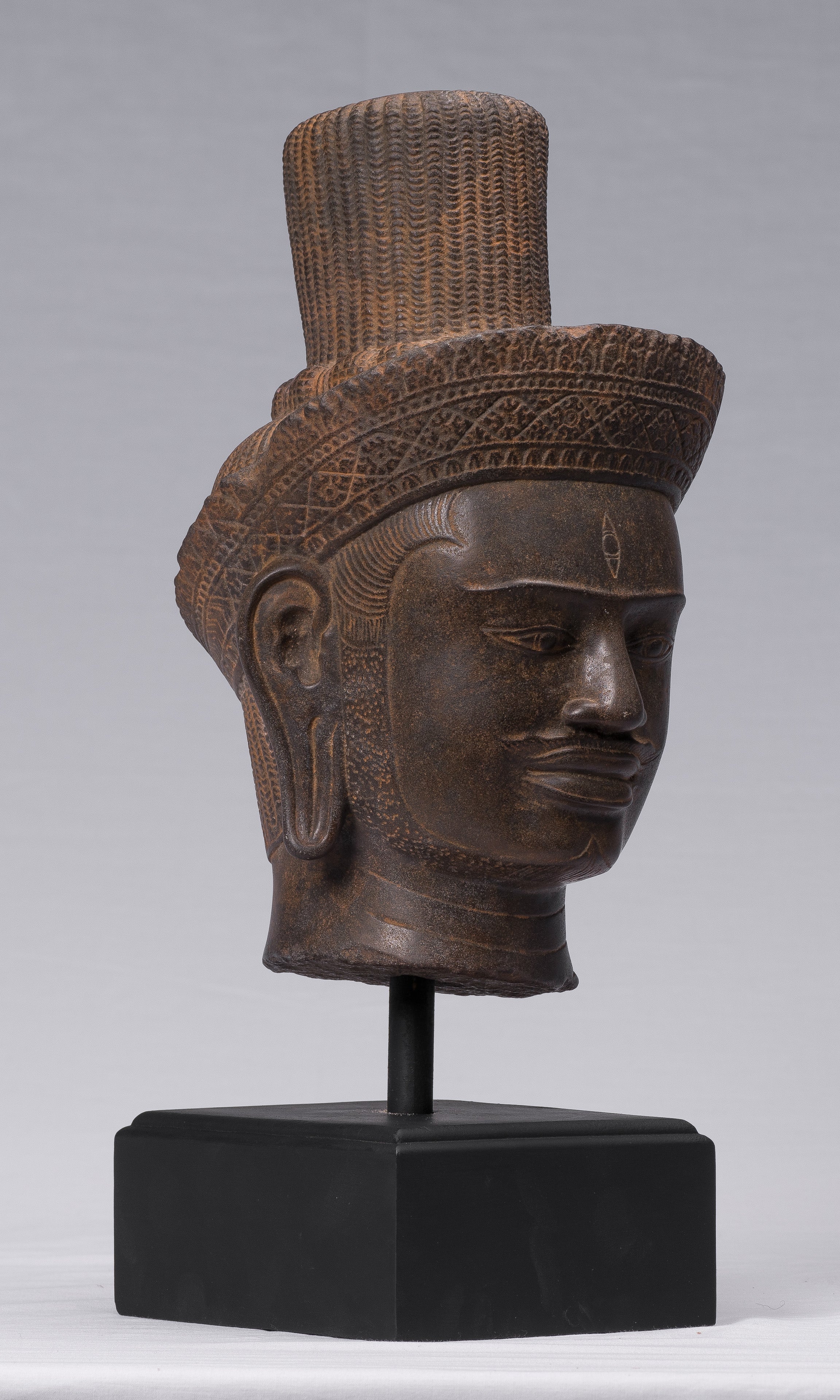 Estatua de Shiva - Estatua de cabeza de Stone Shiva de Khmer Stone de Khmer Stone - The Destroyer - 42cm/17 "