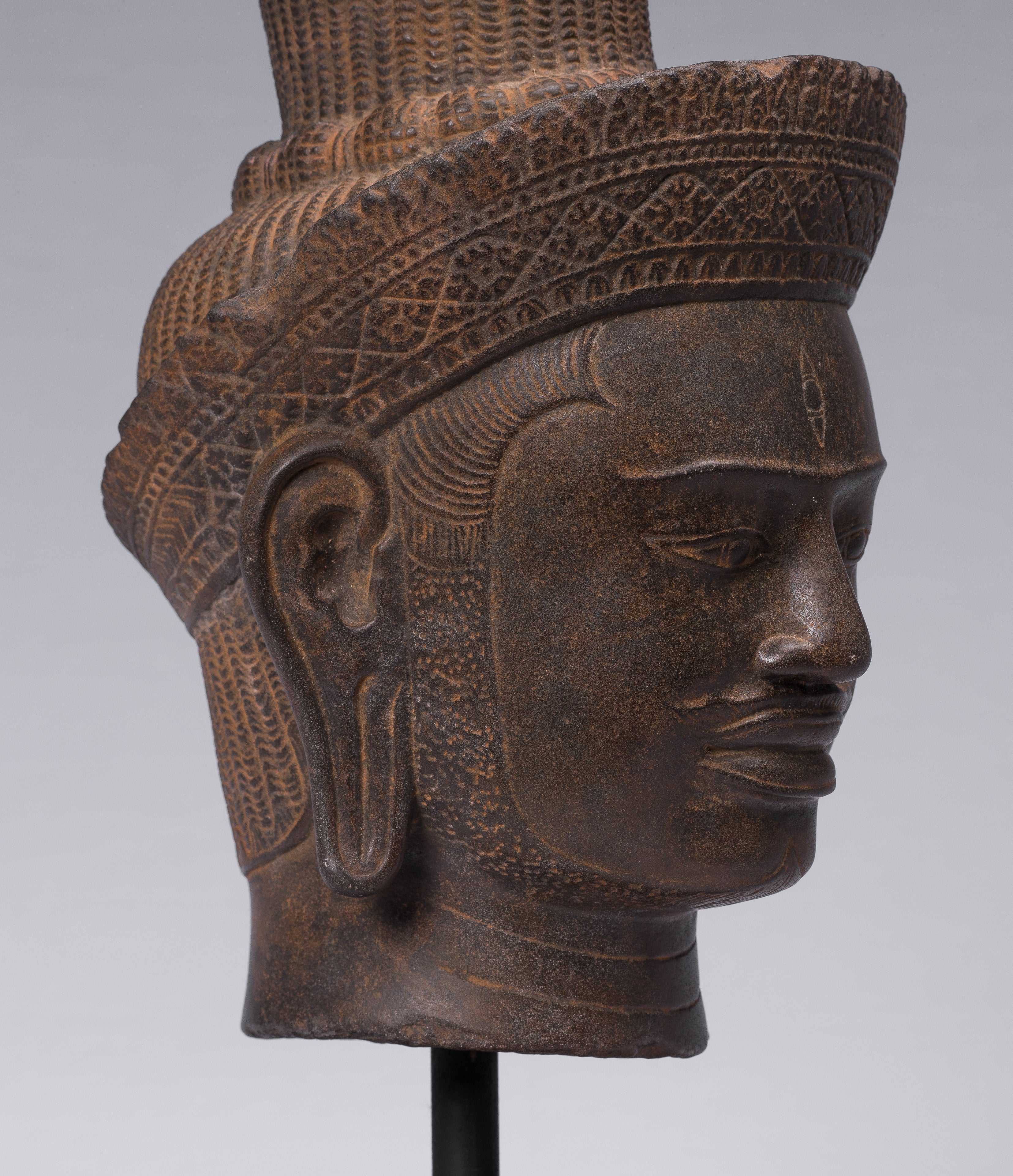 Estatua de Shiva - Estatua de cabeza de Stone Shiva de Khmer Stone de Khmer Stone - The Destroyer - 42cm/17 "